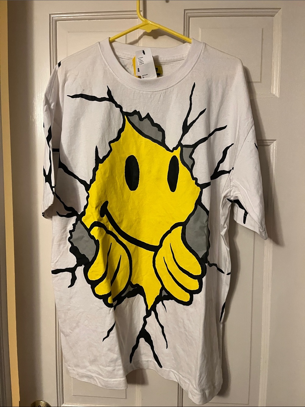 Kids White Short-Sleeve Tee with Yellow Smiley Graphic
